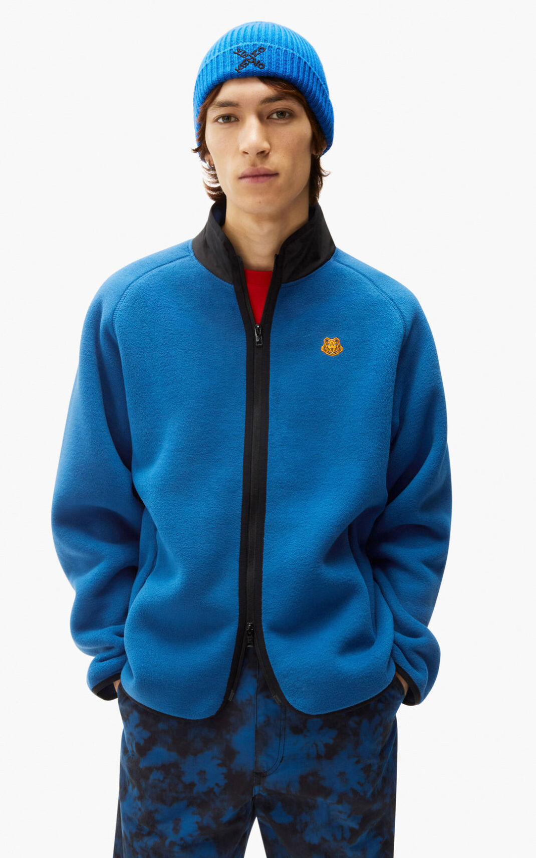 Kenzo Zipped fleece Spor Ceket Erkek Kraliyet Mavisi Mavi | 9318-JQTCP